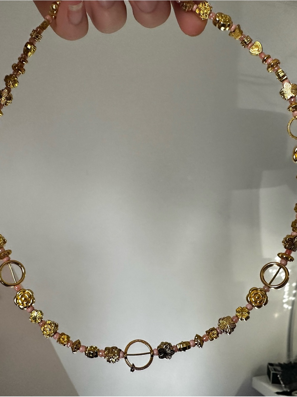 Gold and Pink Floral Charm Necklace